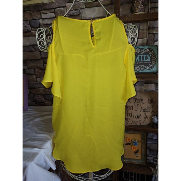 5/$25 EUC Sz Med A. Byer Bright Yellow Colored Cold Shoulder Top Blouse - Picture 6 of 6